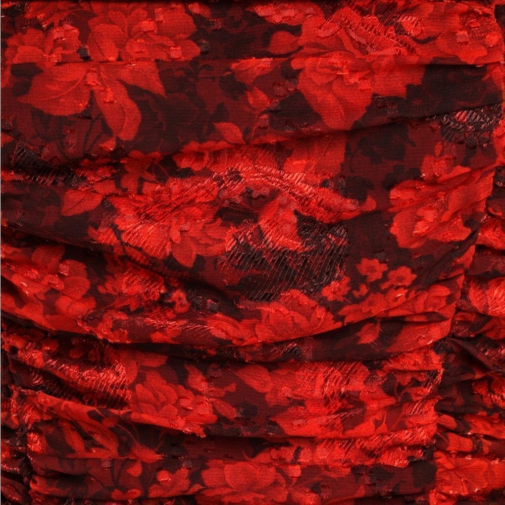 Lulus Meant for Romance Red Floral Print Ruched Long Sleeve Crop Top SMALL S - Picture 3 of 6